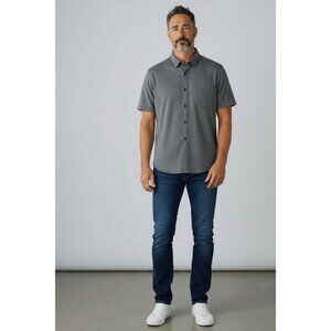 Hurley Mens XL Short-Sleeve Button-Up Shirt Gray Textured With Pocket